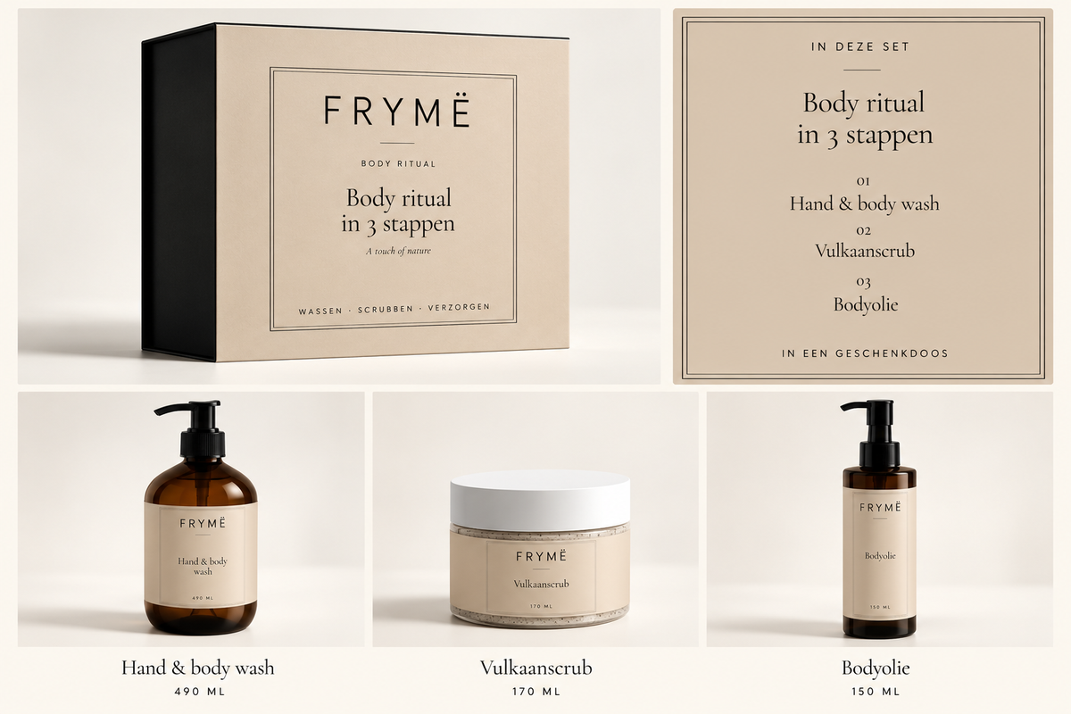 Overzicht van de producten in de set Body ritual in 3 stappen